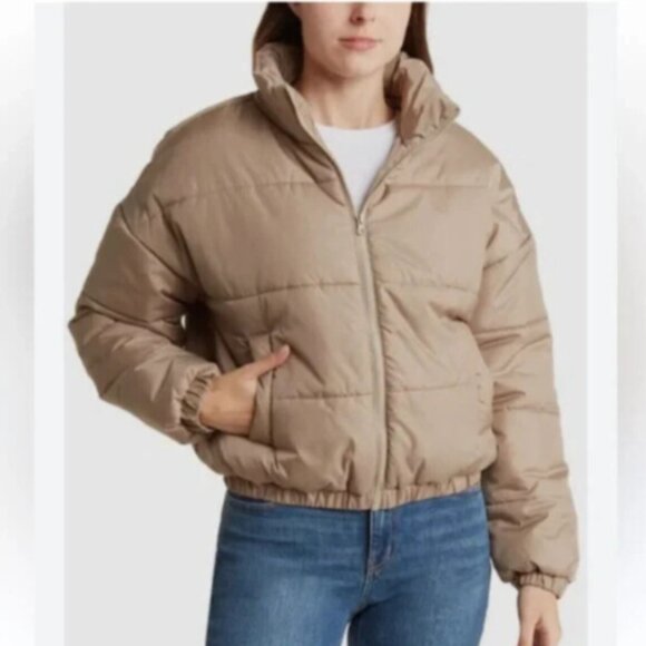 Nordstrom Abound Cropped Puffer Jacket in Tan Sand Dollar Women's Size XL Crop - Picture 2 of 9